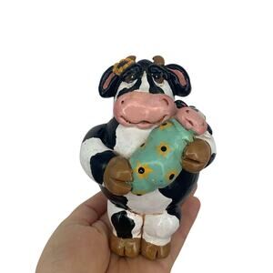 Cow Holding Baby Calf Hand-Painted Ceramic Shaker Figurine 1999 - 5 Inches Tall